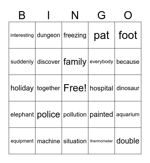 Syllable Bingo Card