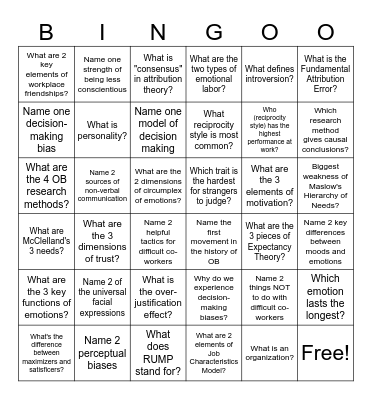 Intro to OB Mid-Course Review! Bingo Card