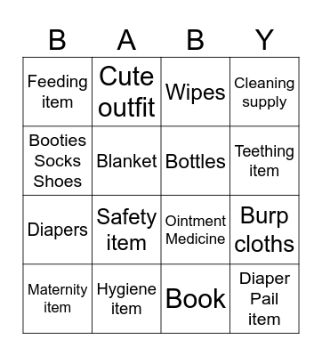 Baby Gift Bingo Card