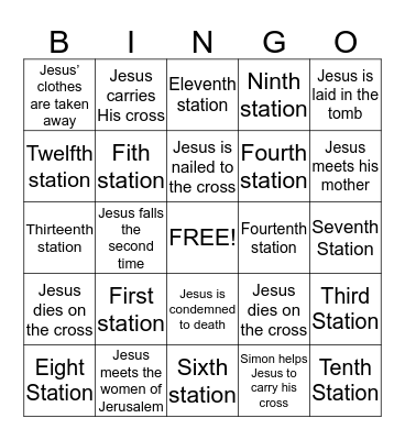 The Stations of the Cross Bingo Card