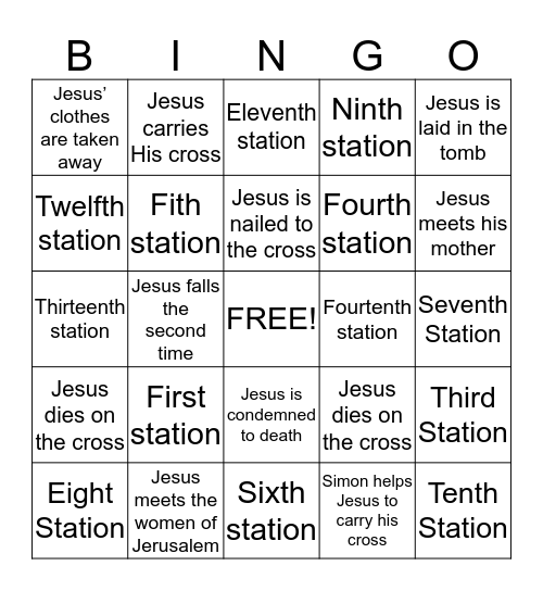 The Stations of the Cross Bingo Card