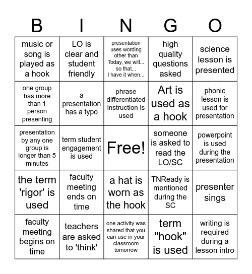 Faculty Meeting BINGO Card