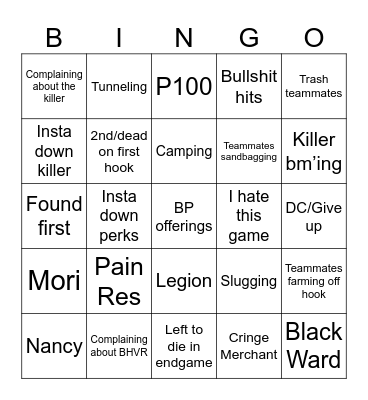 dbd survivor bingo Card