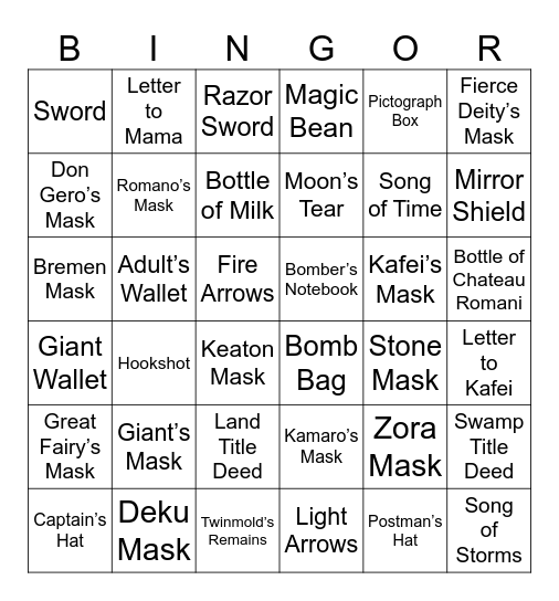 Majora's Mask Bingor card Bingo Card