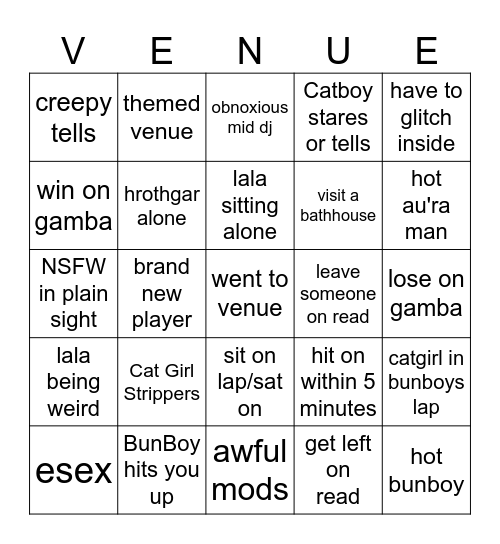 Venue Bingo Card