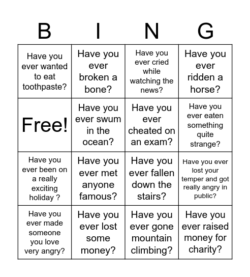 Have you ever ...? Bingo Card