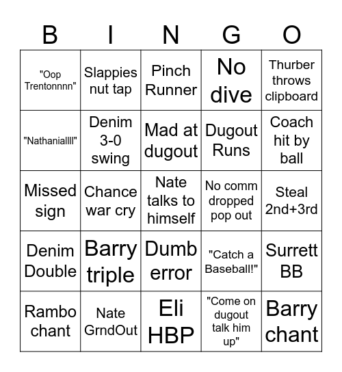 Baseball Bingo Card