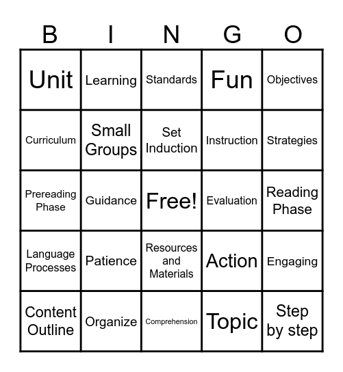 Chapter 6 BINGO Card