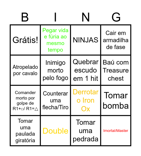 Devil Kings Bingo Card