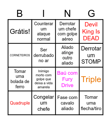 Devil Kings Bingo Card