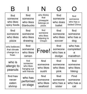 Get to Know You BINGO! Bingo Card