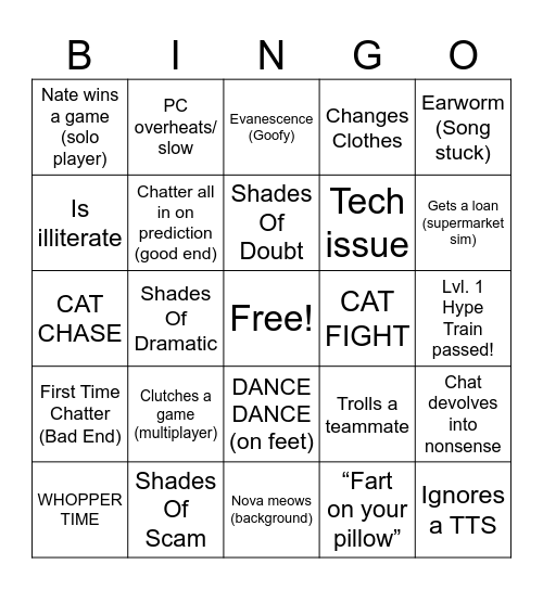 ShadesOfBingo(HARDER) Bingo Card