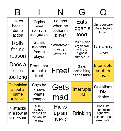 The Griffin Effect Bingo Card