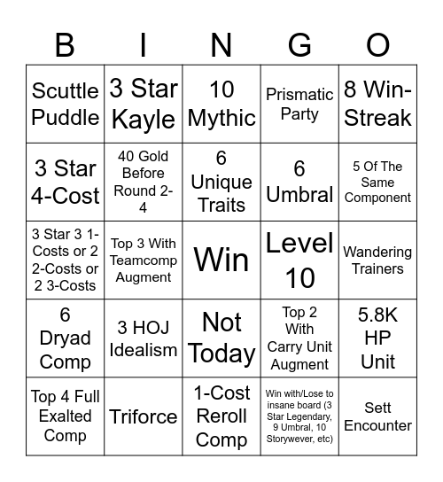 TFT Set 11 Bingo Card
