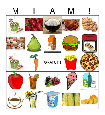 La nourriture: 6th Grade Bingo Card