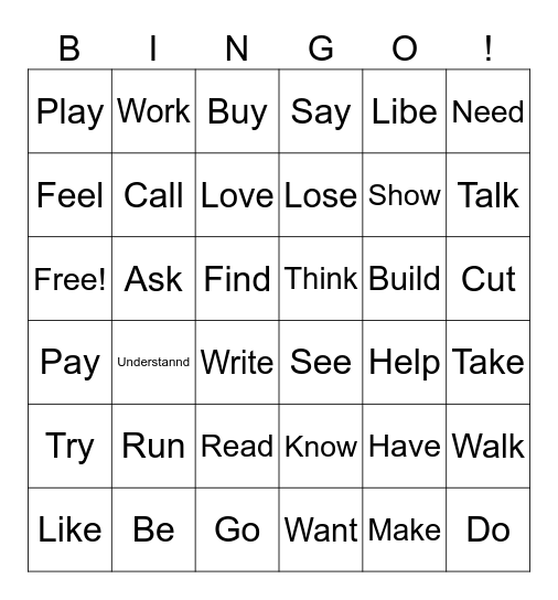 Most Common Verbs Bingo Card