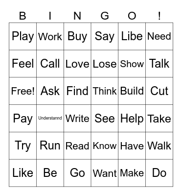Most Common Verbs Bingo Card