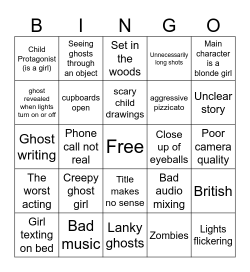 Horror Short Film Bingo Card