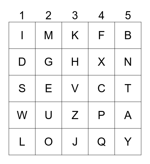 Alphabet Bingo Card