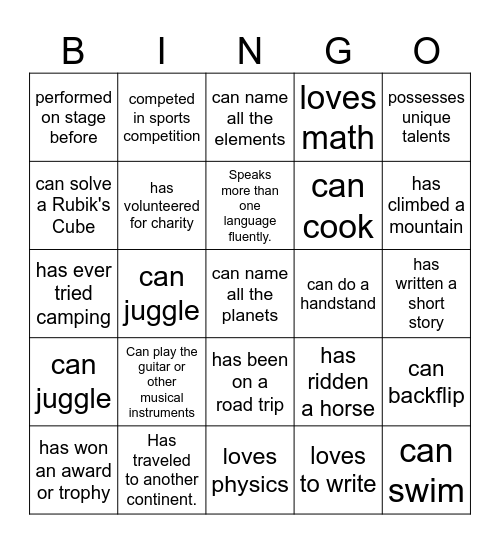 for u Bingo Card