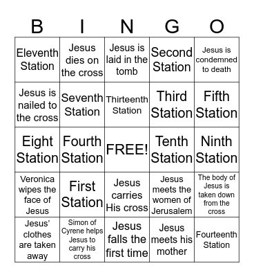 The Stations of The Cross Bingo Card
