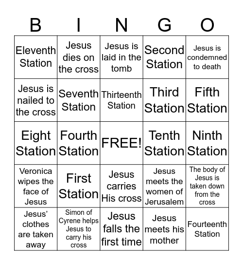 The Stations of The Cross Bingo Card