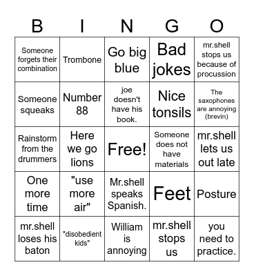 band Bingo Card