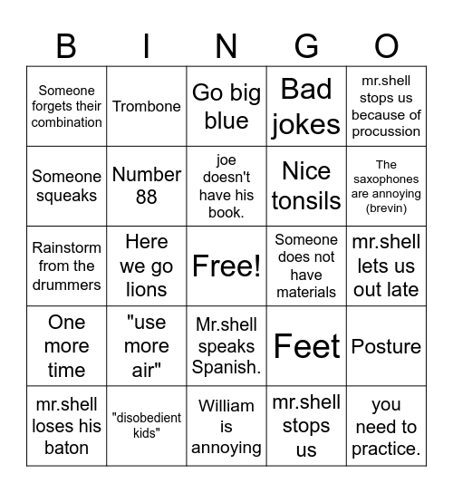 band Bingo Card