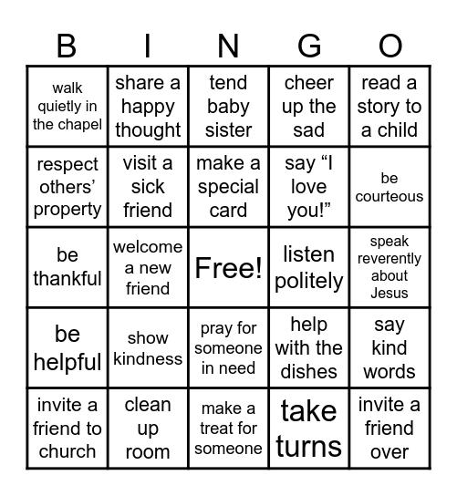 Show Love like the Good Samaritan Bingo Card