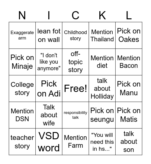 Mr. Nicle bingo Card