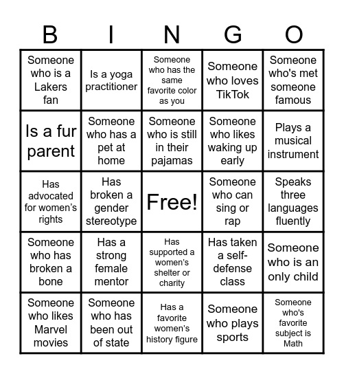 Human Bingo Card