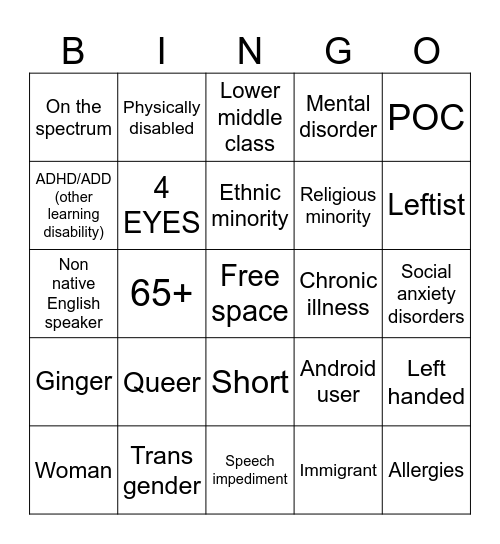 Oppression Bingo Card