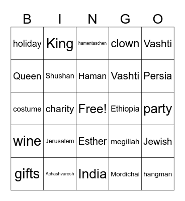 Purim Bingo Card