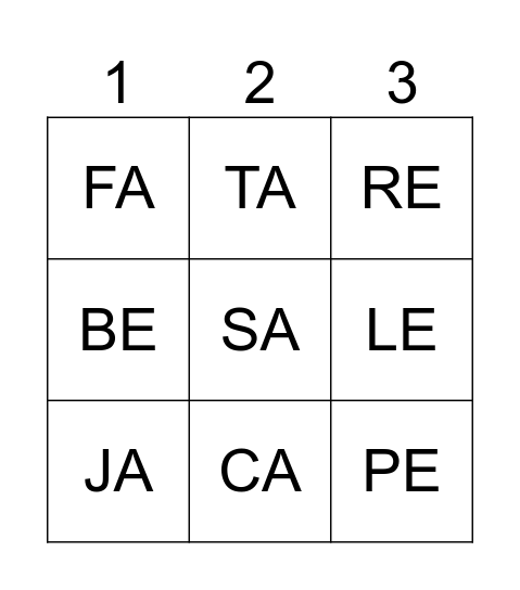 SÍLABAS A y E Bingo Card