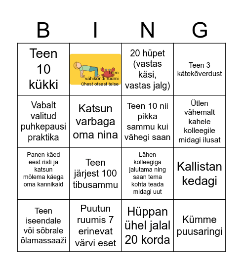 Tulge liikuma Bingo Card