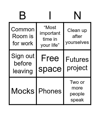 Assembly Bingo Card