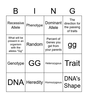 Patterns of Inheritance Bingo Card