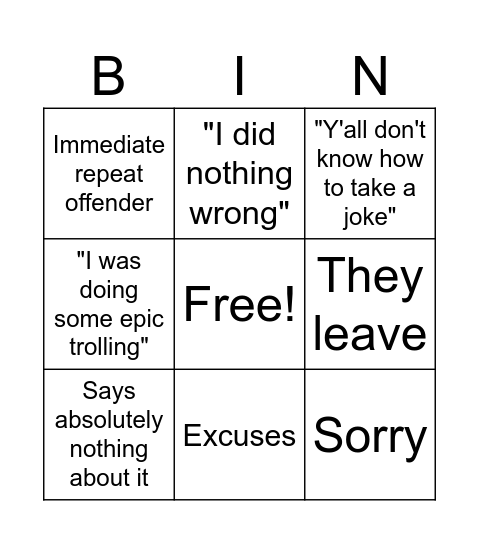 Freed From Moderation Person Bingo Card