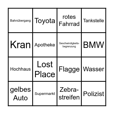 Random City Bingo Card