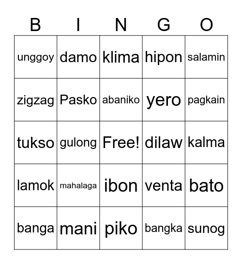 MGA SALITA Bingo Card