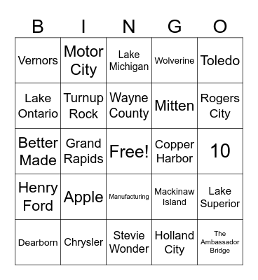 Michigan Facts Bingo Card