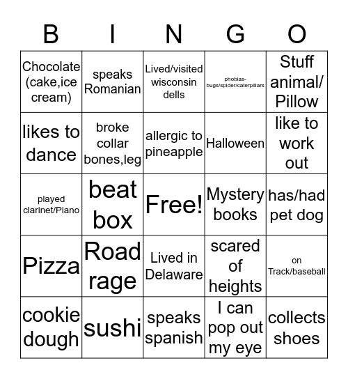 O.V.C BINGO Card