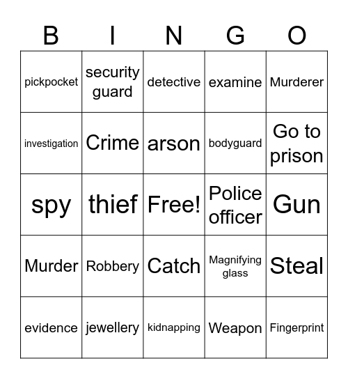 CRIME Bingo Card