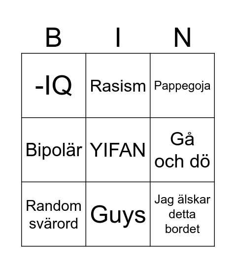 Ew rat Bingo Card