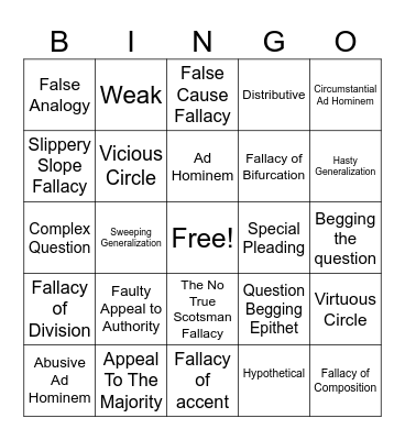Logic Vocab Ch.17-31 Bingo Card