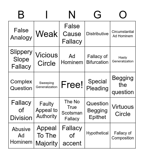 Logic Vocab Ch.17-31 Bingo Card