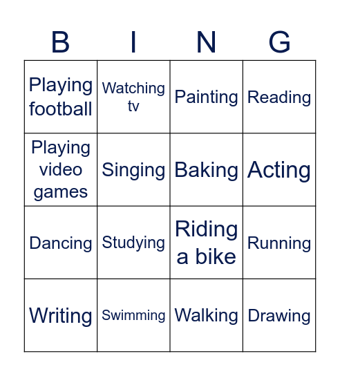 Hobbies Bingo Card