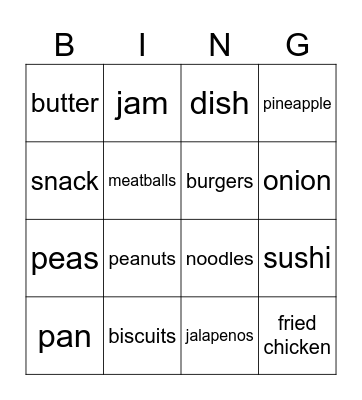 Food Bingo! Bingo Card