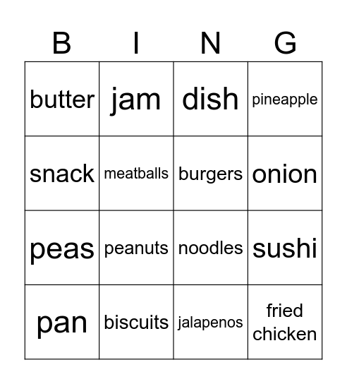 Food Bingo! Bingo Card