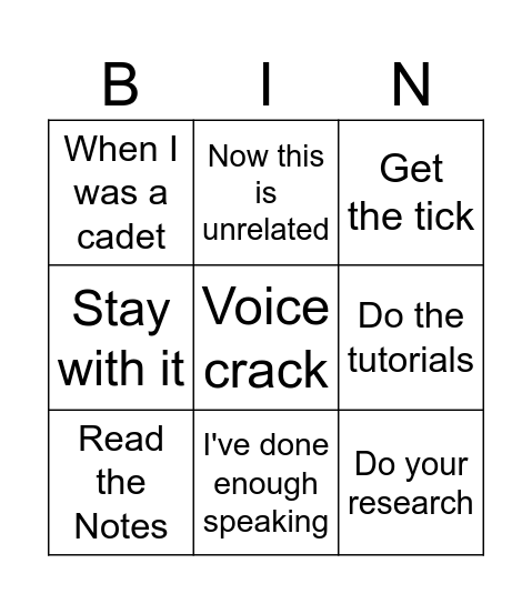 John Shearer Bingo Card